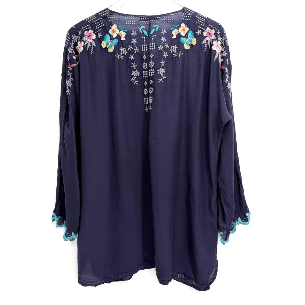 Johnny Was Butterfly Winter Blouse Embroidered Floral Size L Boho Tunic FLAWS - Picture 8 of 16